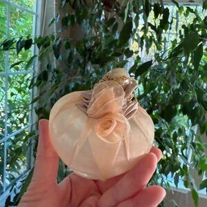 Gold, Peach, Tan & Cream Classic Bottle Of Perfume ORNAMENT, Porcelain & Fabric